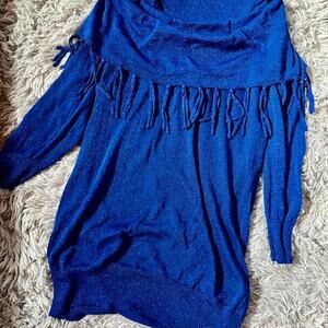 Blue Fringe Collar Fairy Core Glam Vivid Eccentric Whimsygoth Goddess Sweater